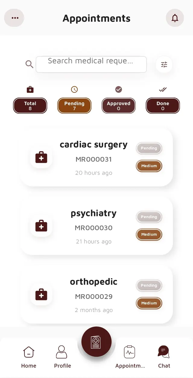 Manage appointments screen